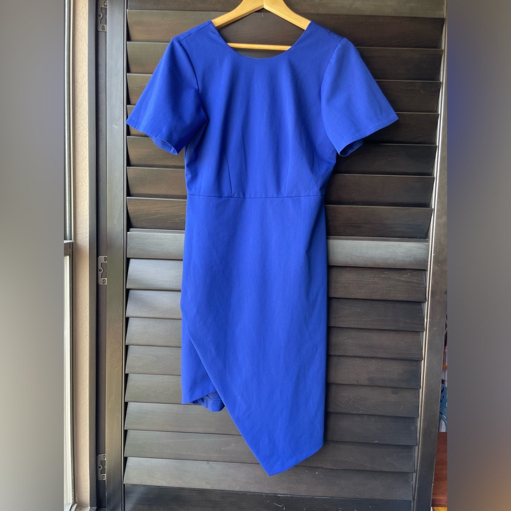 Closet London Royal Blue Sheath Dress Asymmetrical Gold Zipper 8 (UK12)